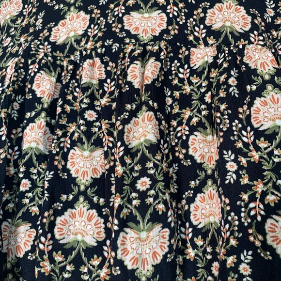 American Eagle black floral long sleeve crop blouse open circle back w tie szS - Picture 3 of 10